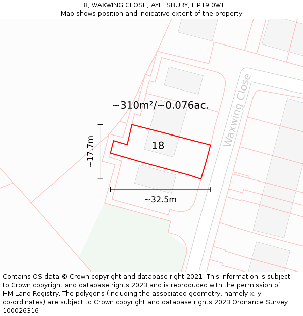 18, WAXWING CLOSE, AYLESBURY, HP19 0WT: Plot and title map