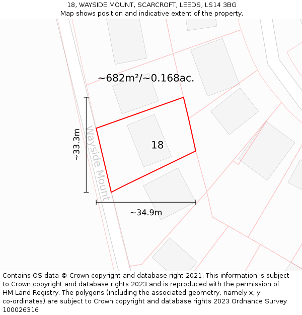 18, WAYSIDE MOUNT, SCARCROFT, LEEDS, LS14 3BG: Plot and title map