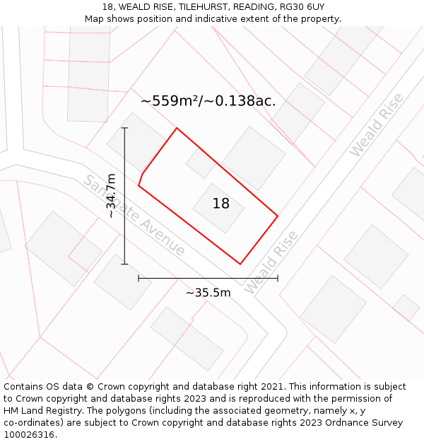 18, WEALD RISE, TILEHURST, READING, RG30 6UY: Plot and title map