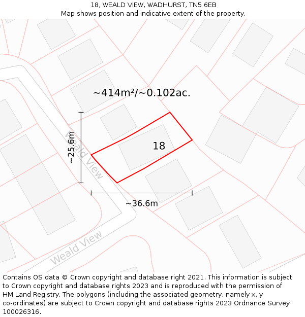 18, WEALD VIEW, WADHURST, TN5 6EB: Plot and title map