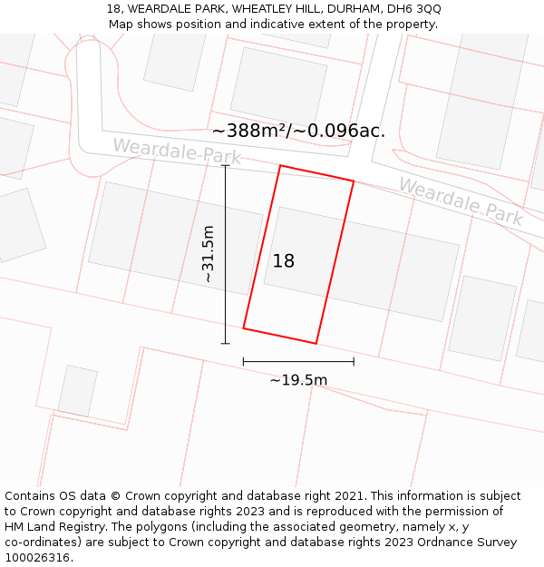 18, WEARDALE PARK, WHEATLEY HILL, DURHAM, DH6 3QQ: Plot and title map