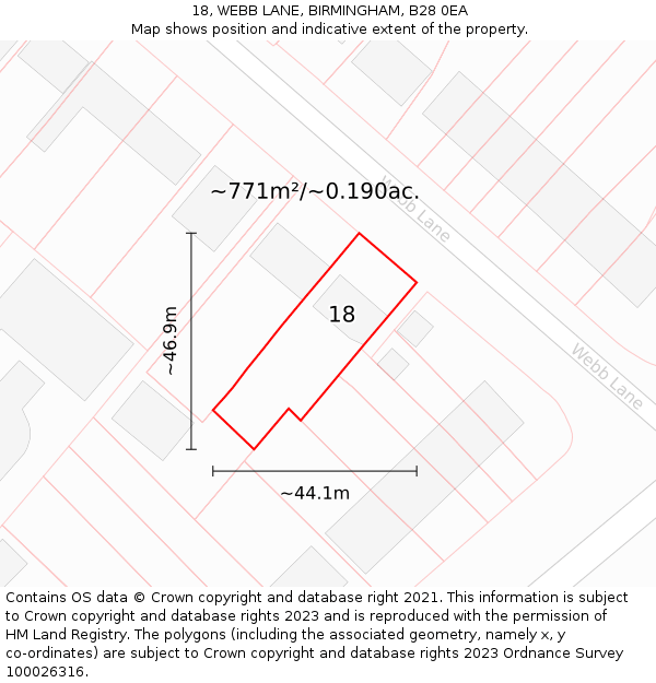 18, WEBB LANE, BIRMINGHAM, B28 0EA: Plot and title map