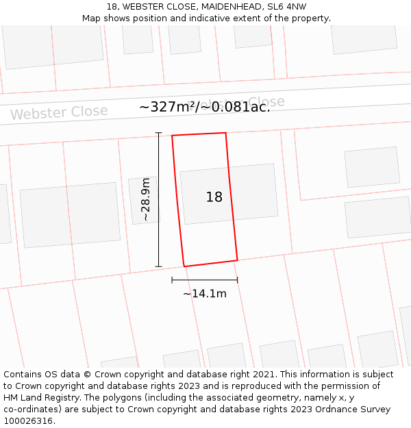 18, WEBSTER CLOSE, MAIDENHEAD, SL6 4NW: Plot and title map