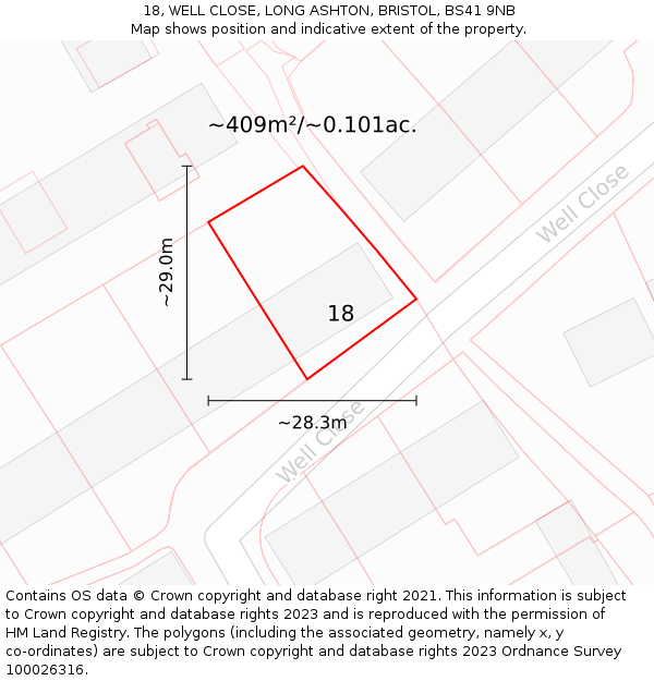 18, WELL CLOSE, LONG ASHTON, BRISTOL, BS41 9NB: Plot and title map