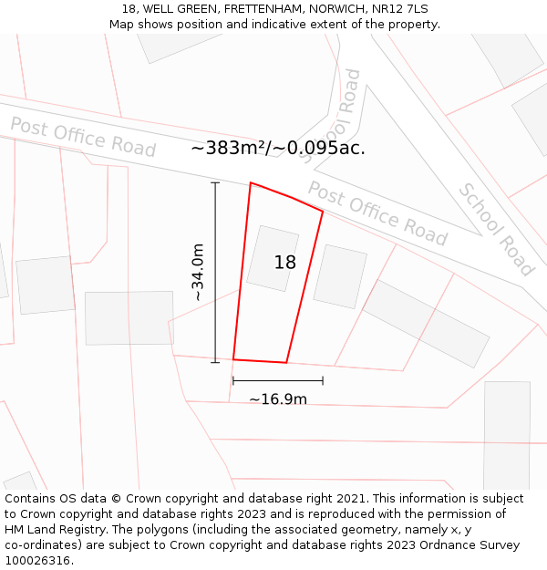 18, WELL GREEN, FRETTENHAM, NORWICH, NR12 7LS: Plot and title map