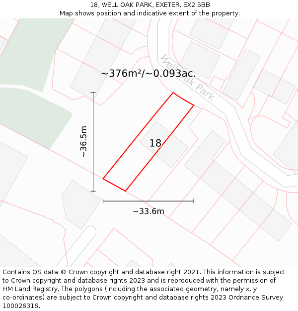 18, WELL OAK PARK, EXETER, EX2 5BB: Plot and title map