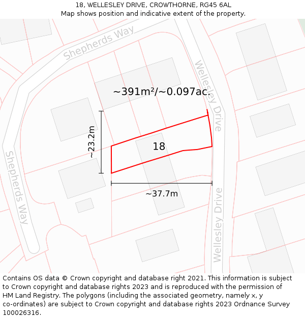 18, WELLESLEY DRIVE, CROWTHORNE, RG45 6AL: Plot and title map