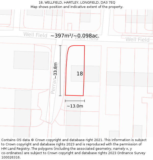 18, WELLFIELD, HARTLEY, LONGFIELD, DA3 7EQ: Plot and title map