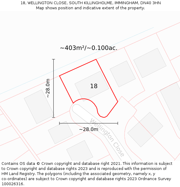 18, WELLINGTON CLOSE, SOUTH KILLINGHOLME, IMMINGHAM, DN40 3HN: Plot and title map