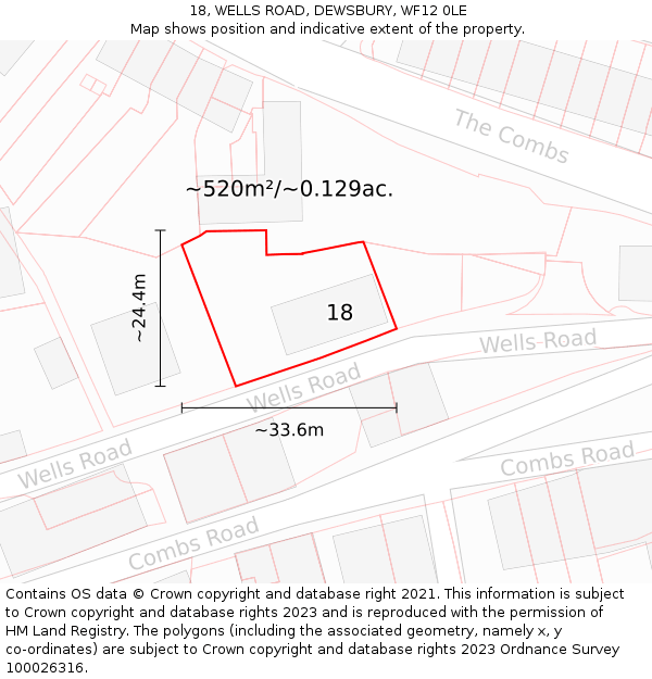 18, WELLS ROAD, DEWSBURY, WF12 0LE: Plot and title map