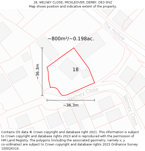 18, WELNEY CLOSE, MICKLEOVER, DERBY, DE3 0NZ: Plot and title map
