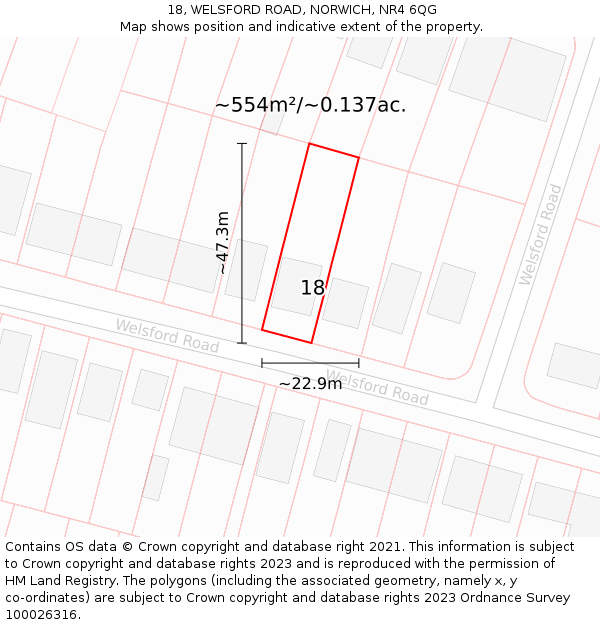 18, WELSFORD ROAD, NORWICH, NR4 6QG: Plot and title map