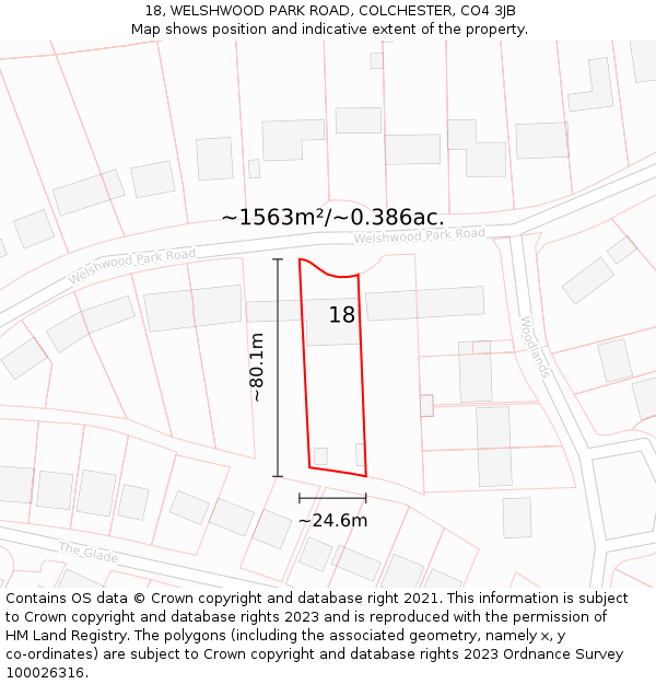 18, WELSHWOOD PARK ROAD, COLCHESTER, CO4 3JB: Plot and title map
