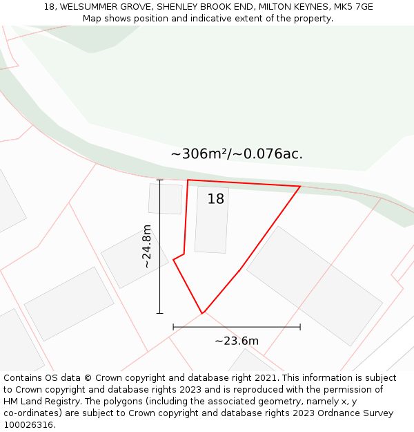 18, WELSUMMER GROVE, SHENLEY BROOK END, MILTON KEYNES, MK5 7GE: Plot and title map