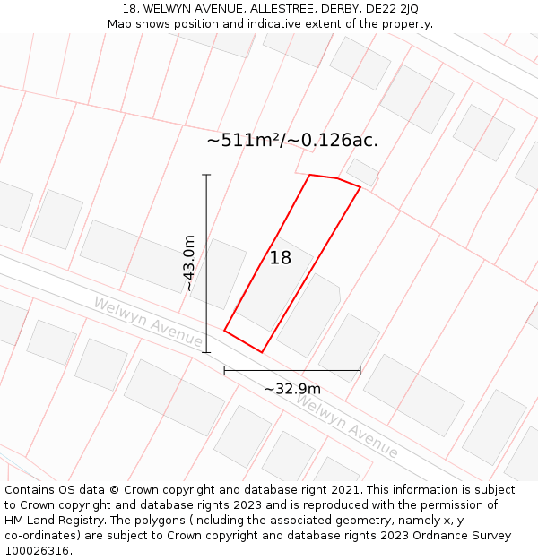 18, WELWYN AVENUE, ALLESTREE, DERBY, DE22 2JQ: Plot and title map