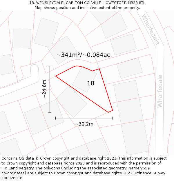 18, WENSLEYDALE, CARLTON COLVILLE, LOWESTOFT, NR33 8TL: Plot and title map