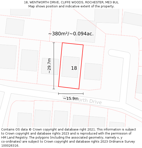 18, WENTWORTH DRIVE, CLIFFE WOODS, ROCHESTER, ME3 8UL: Plot and title map