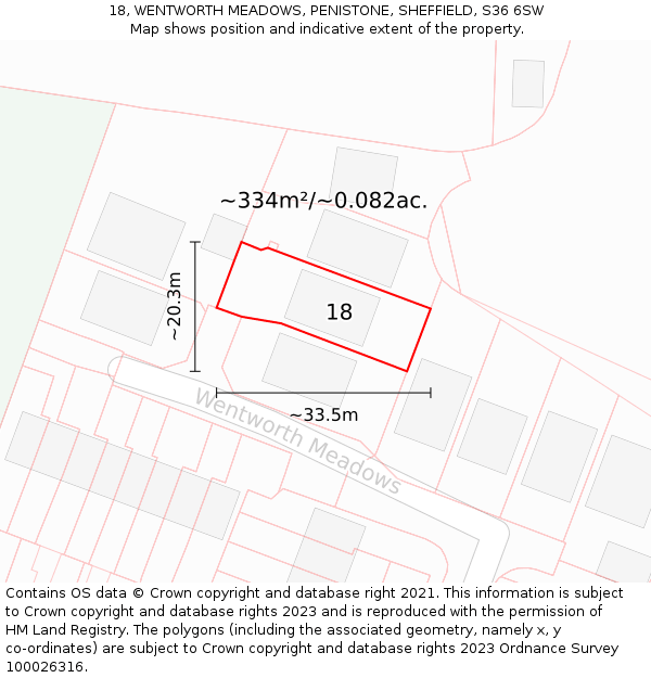 18, WENTWORTH MEADOWS, PENISTONE, SHEFFIELD, S36 6SW: Plot and title map