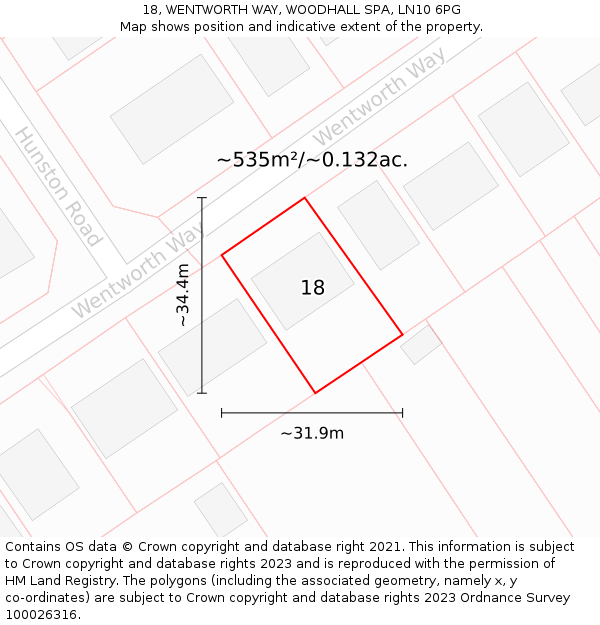 18, WENTWORTH WAY, WOODHALL SPA, LN10 6PG: Plot and title map