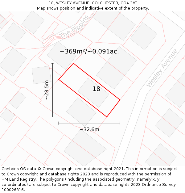 18, WESLEY AVENUE, COLCHESTER, CO4 3AT: Plot and title map