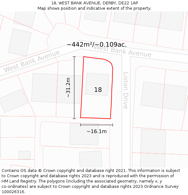 18, WEST BANK AVENUE, DERBY, DE22 1AP: Plot and title map