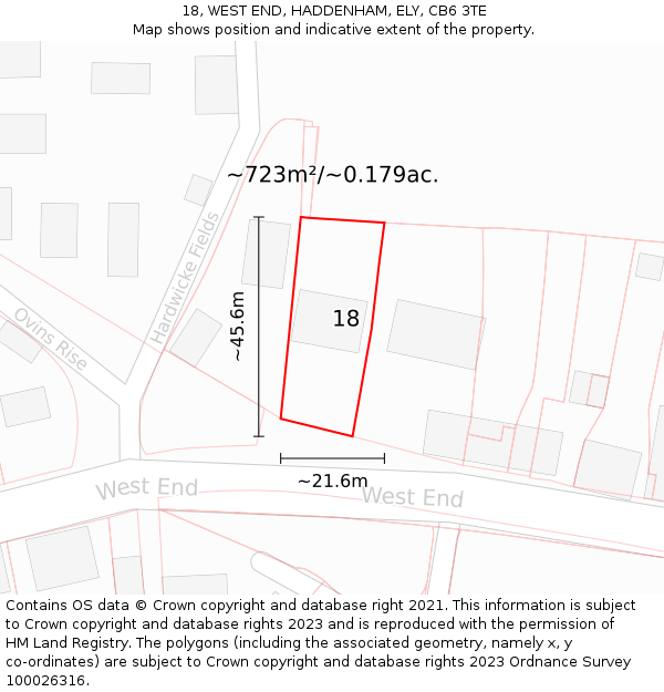 18, WEST END, HADDENHAM, ELY, CB6 3TE: Plot and title map