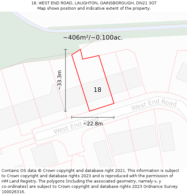 18, WEST END ROAD, LAUGHTON, GAINSBOROUGH, DN21 3GT: Plot and title map