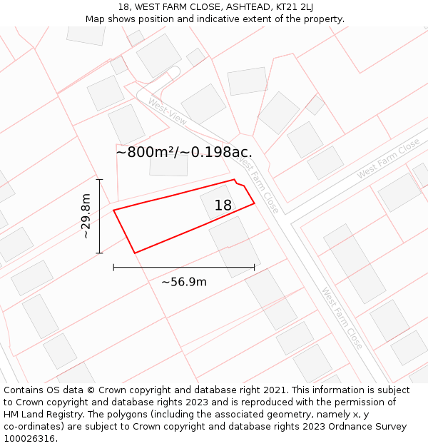 18, WEST FARM CLOSE, ASHTEAD, KT21 2LJ: Plot and title map