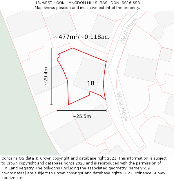 18, WEST HOOK, LANGDON HILLS, BASILDON, SS16 6SR: Plot and title map