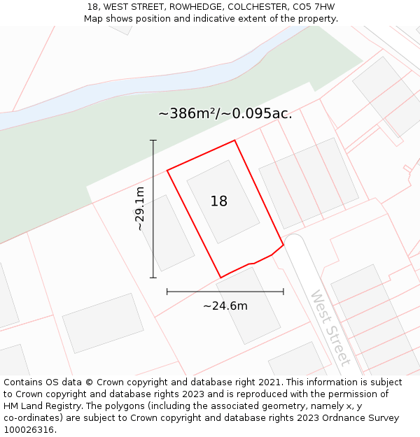 18, WEST STREET, ROWHEDGE, COLCHESTER, CO5 7HW: Plot and title map