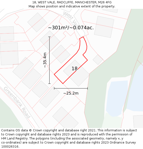 18, WEST VALE, RADCLIFFE, MANCHESTER, M26 4FG: Plot and title map