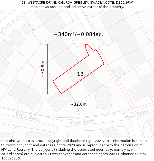 18, WESTACRE DRIVE, CHURCH GRESLEY, SWADLINCOTE, DE11 9RW: Plot and title map
