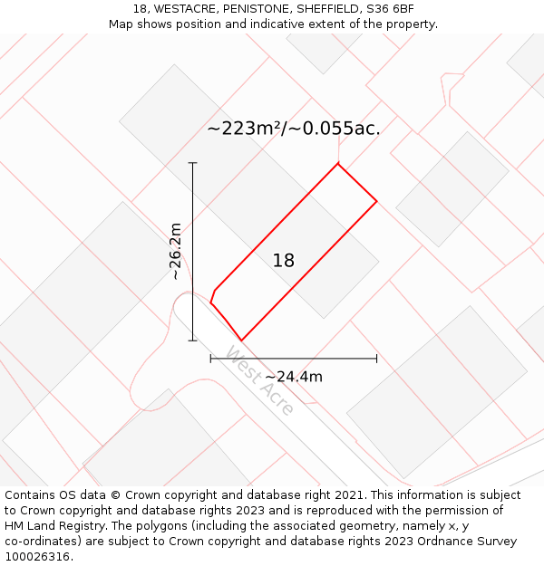 18, WESTACRE, PENISTONE, SHEFFIELD, S36 6BF: Plot and title map
