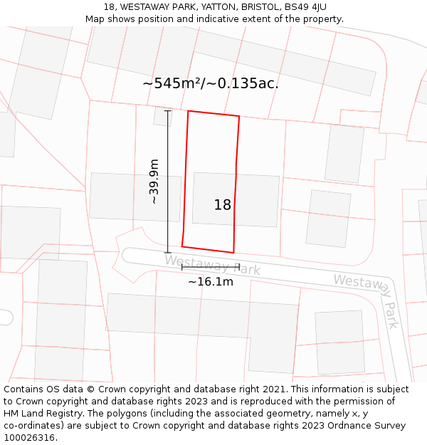 18, WESTAWAY PARK, YATTON, BRISTOL, BS49 4JU: Plot and title map