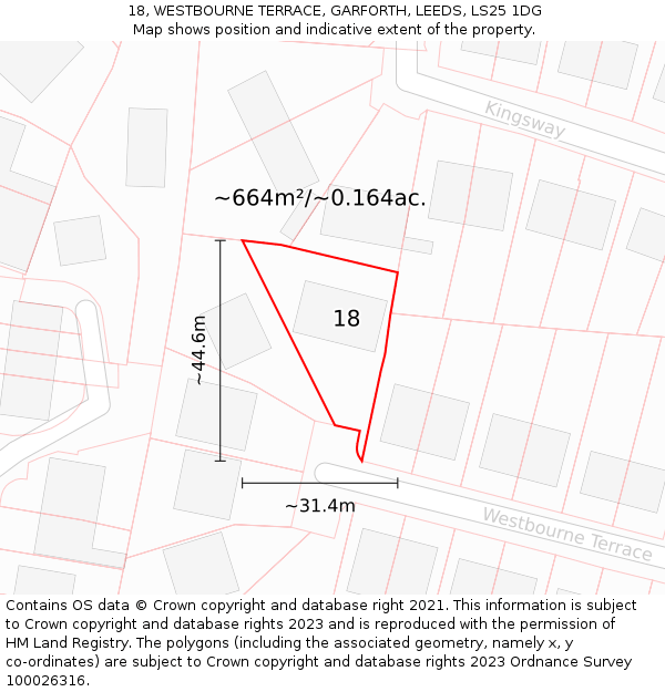 18, WESTBOURNE TERRACE, GARFORTH, LEEDS, LS25 1DG: Plot and title map
