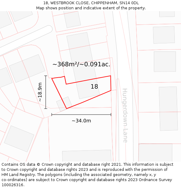 18, WESTBROOK CLOSE, CHIPPENHAM, SN14 0DL: Plot and title map