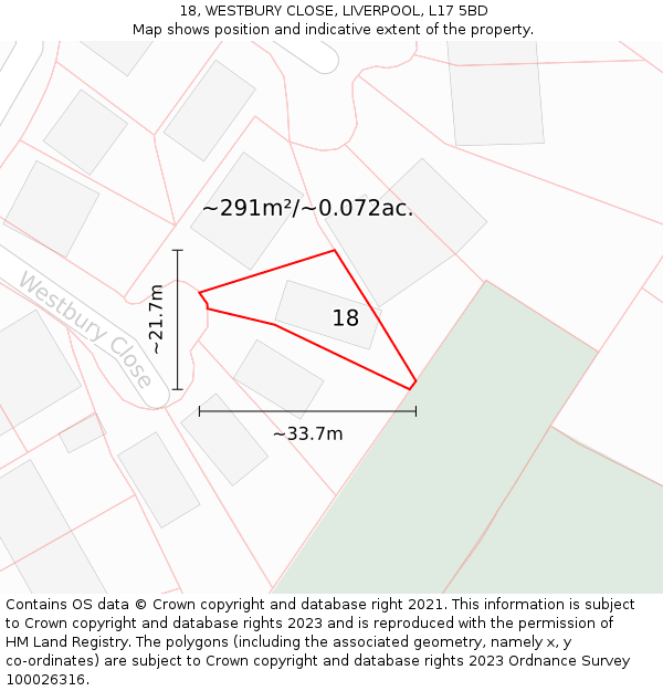 18, WESTBURY CLOSE, LIVERPOOL, L17 5BD: Plot and title map