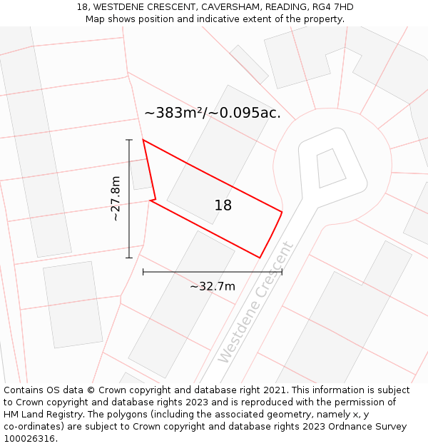 18, WESTDENE CRESCENT, CAVERSHAM, READING, RG4 7HD: Plot and title map