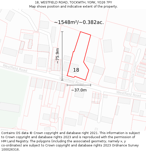 18, WESTFIELD ROAD, TOCKWITH, YORK, YO26 7PY: Plot and title map
