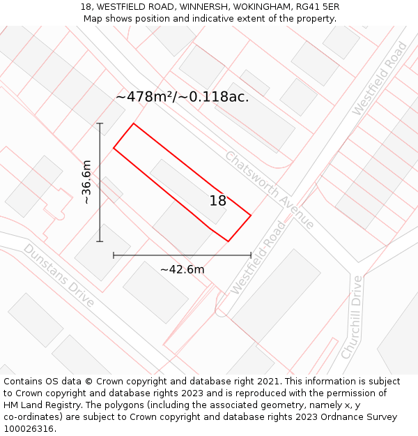 18, WESTFIELD ROAD, WINNERSH, WOKINGHAM, RG41 5ER: Plot and title map