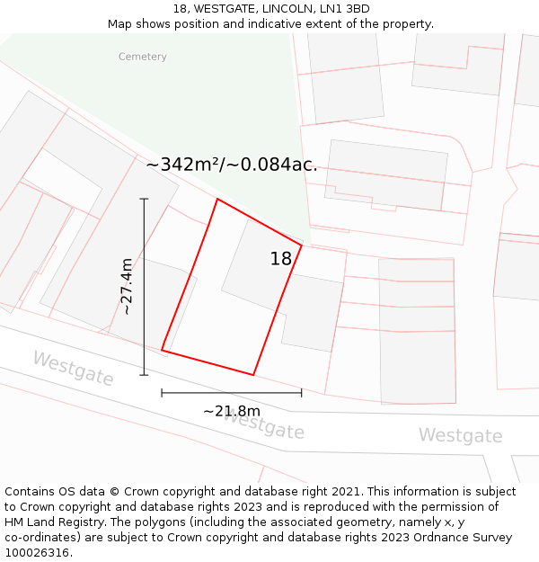 18, WESTGATE, LINCOLN, LN1 3BD: Plot and title map