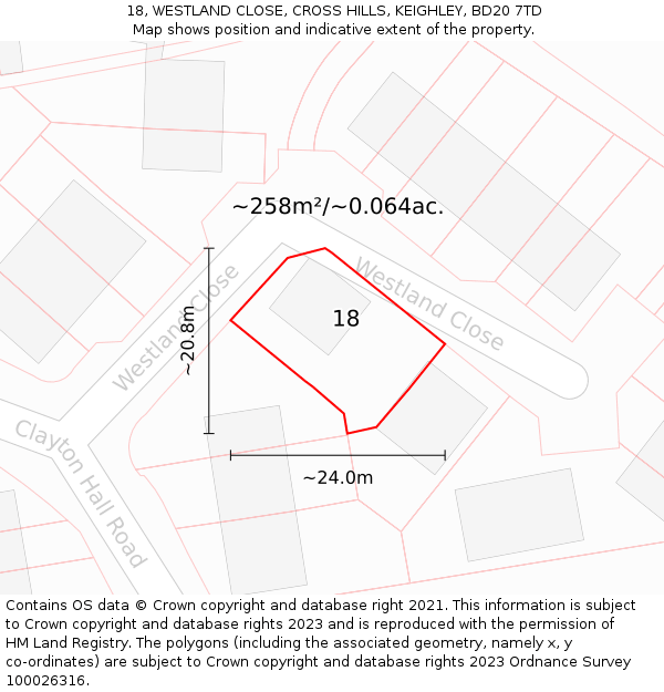 18, WESTLAND CLOSE, CROSS HILLS, KEIGHLEY, BD20 7TD: Plot and title map