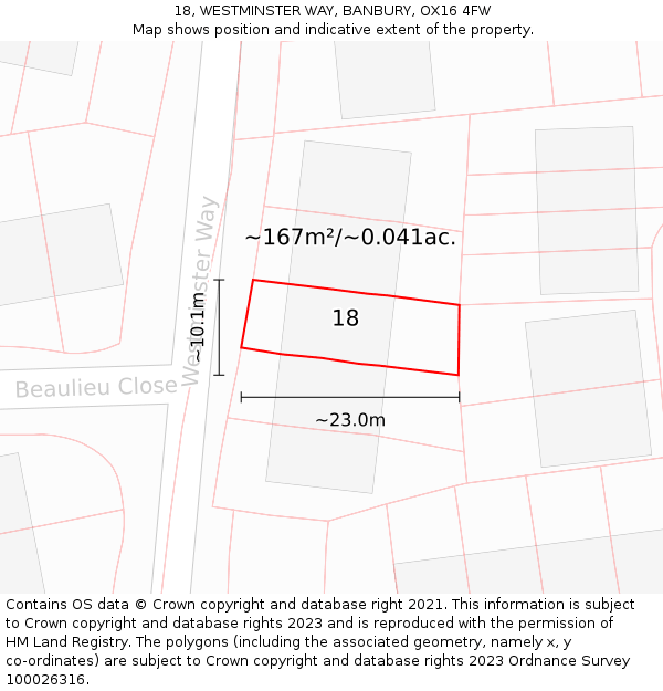 18, WESTMINSTER WAY, BANBURY, OX16 4FW: Plot and title map