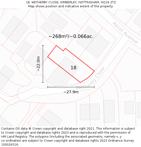 18, WETHERBY CLOSE, KIMBERLEY, NOTTINGHAM, NG16 2TZ: Plot and title map