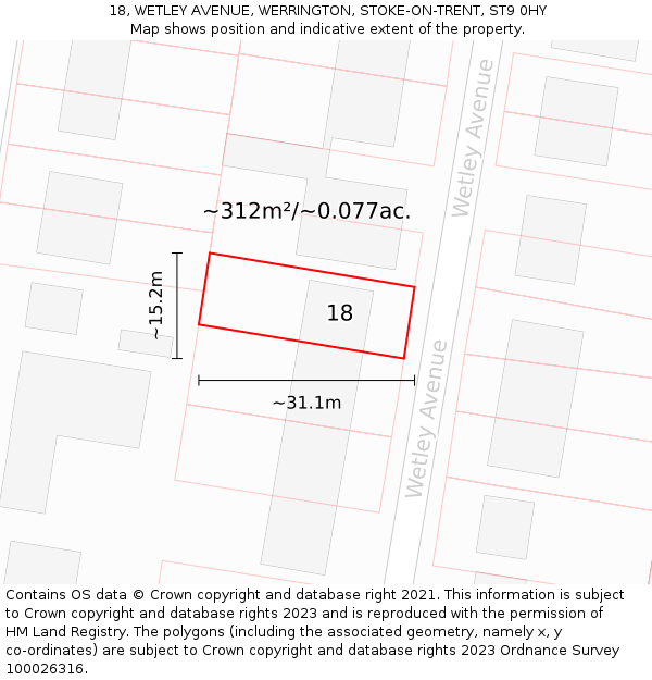 18, WETLEY AVENUE, WERRINGTON, STOKE-ON-TRENT, ST9 0HY: Plot and title map
