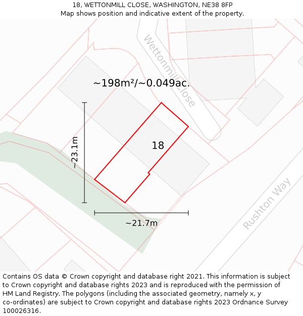 18, WETTONMILL CLOSE, WASHINGTON, NE38 8FP: Plot and title map