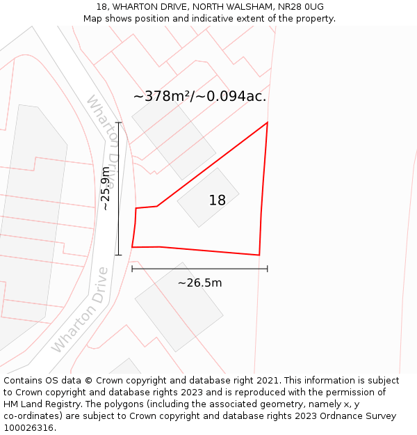18, WHARTON DRIVE, NORTH WALSHAM, NR28 0UG: Plot and title map
