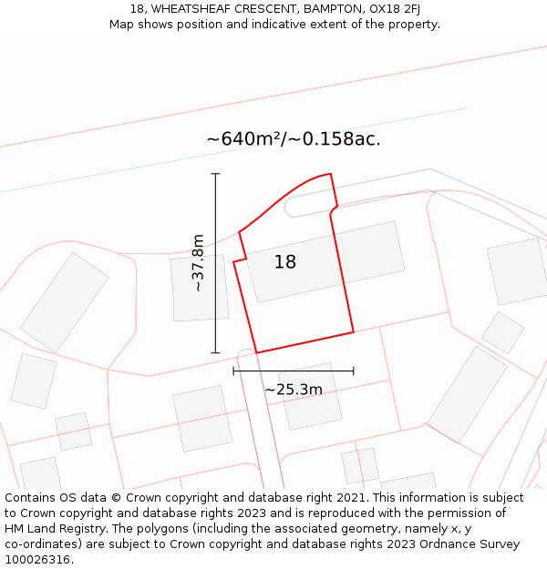 18, WHEATSHEAF CRESCENT, BAMPTON, OX18 2FJ: Plot and title map