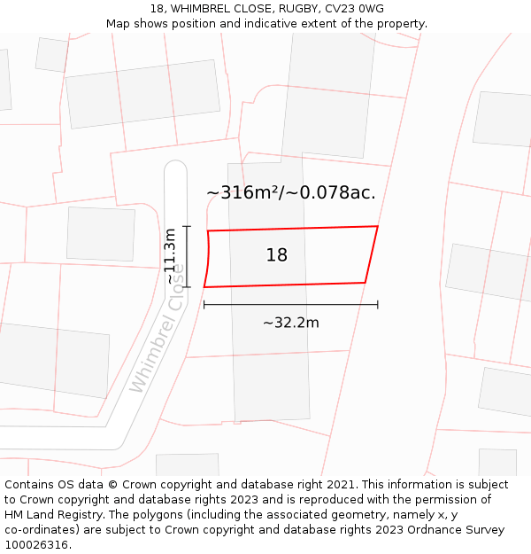 18, WHIMBREL CLOSE, RUGBY, CV23 0WG: Plot and title map