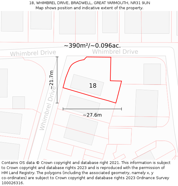 18, WHIMBREL DRIVE, BRADWELL, GREAT YARMOUTH, NR31 9UN: Plot and title map